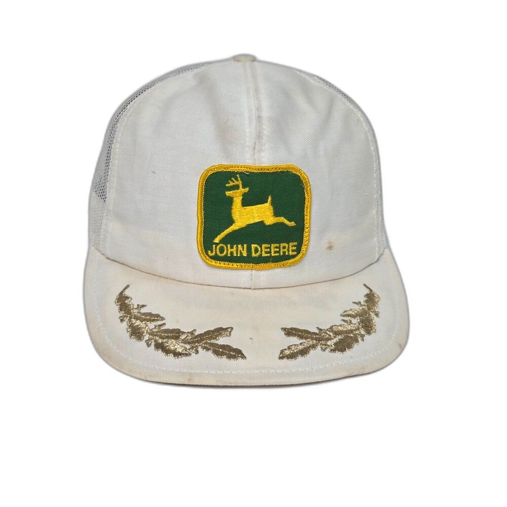 Vintage John Deere Louisville Mfg Trucker Hat | White Mesh Snapback Cap USA Made